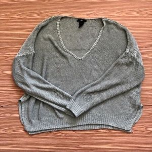 Green Knitted V-Neck Sweater